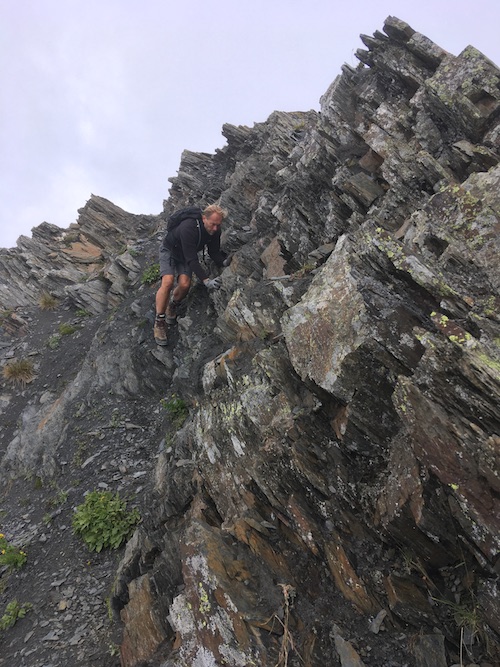 descending the summit block